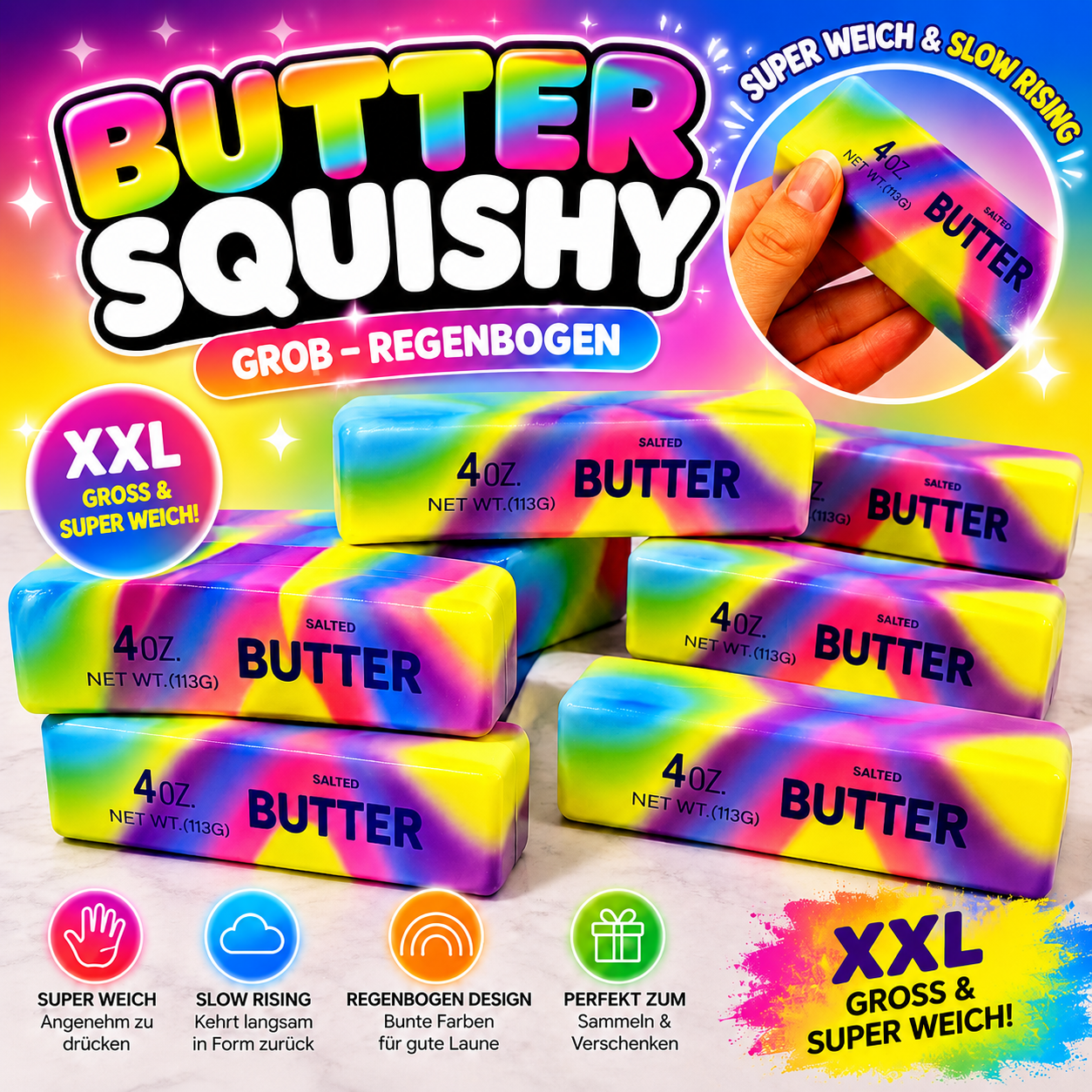 Butter Squishy Groß Regenbogen