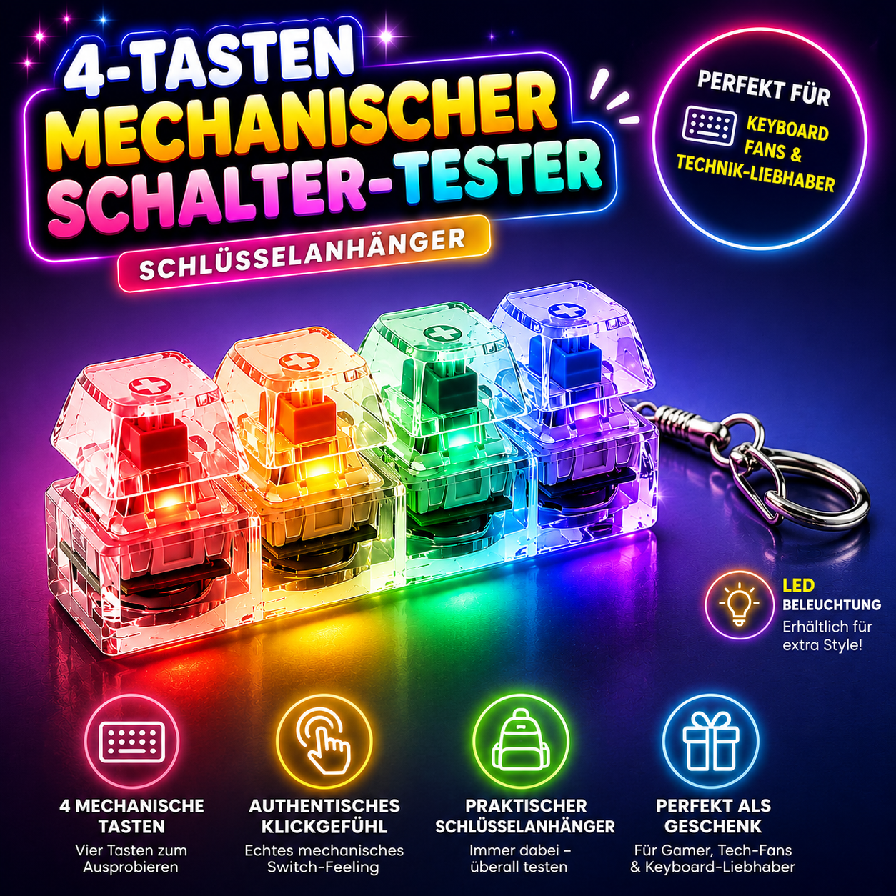 4-Tasten Mechanischer Schalter-Tester Schlüsselanhänger